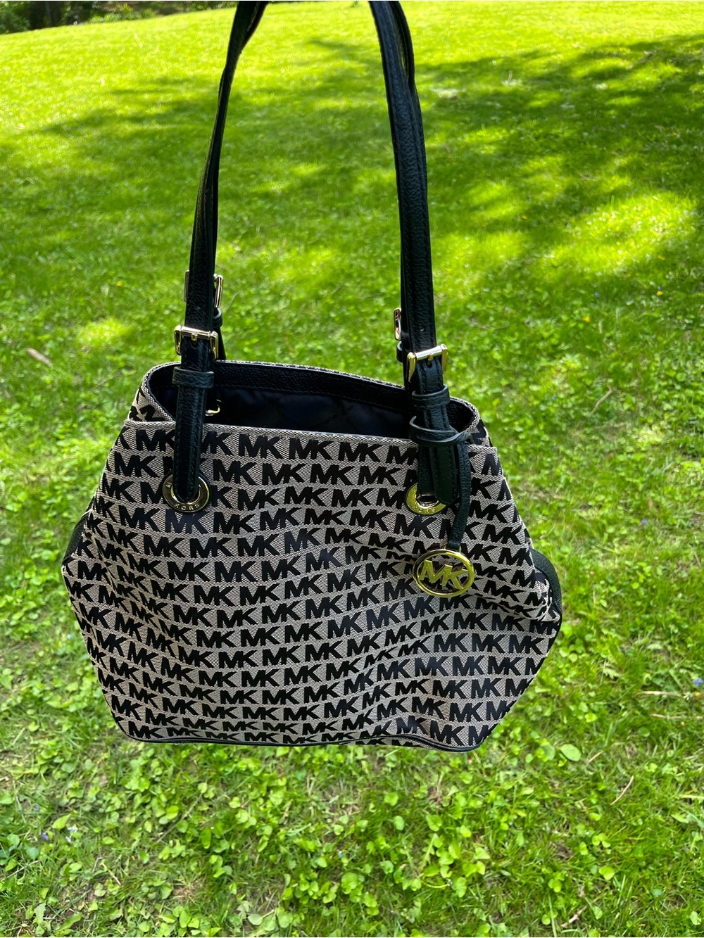 Michael Kors Black and Cream MK Monogram Shoulder Bag